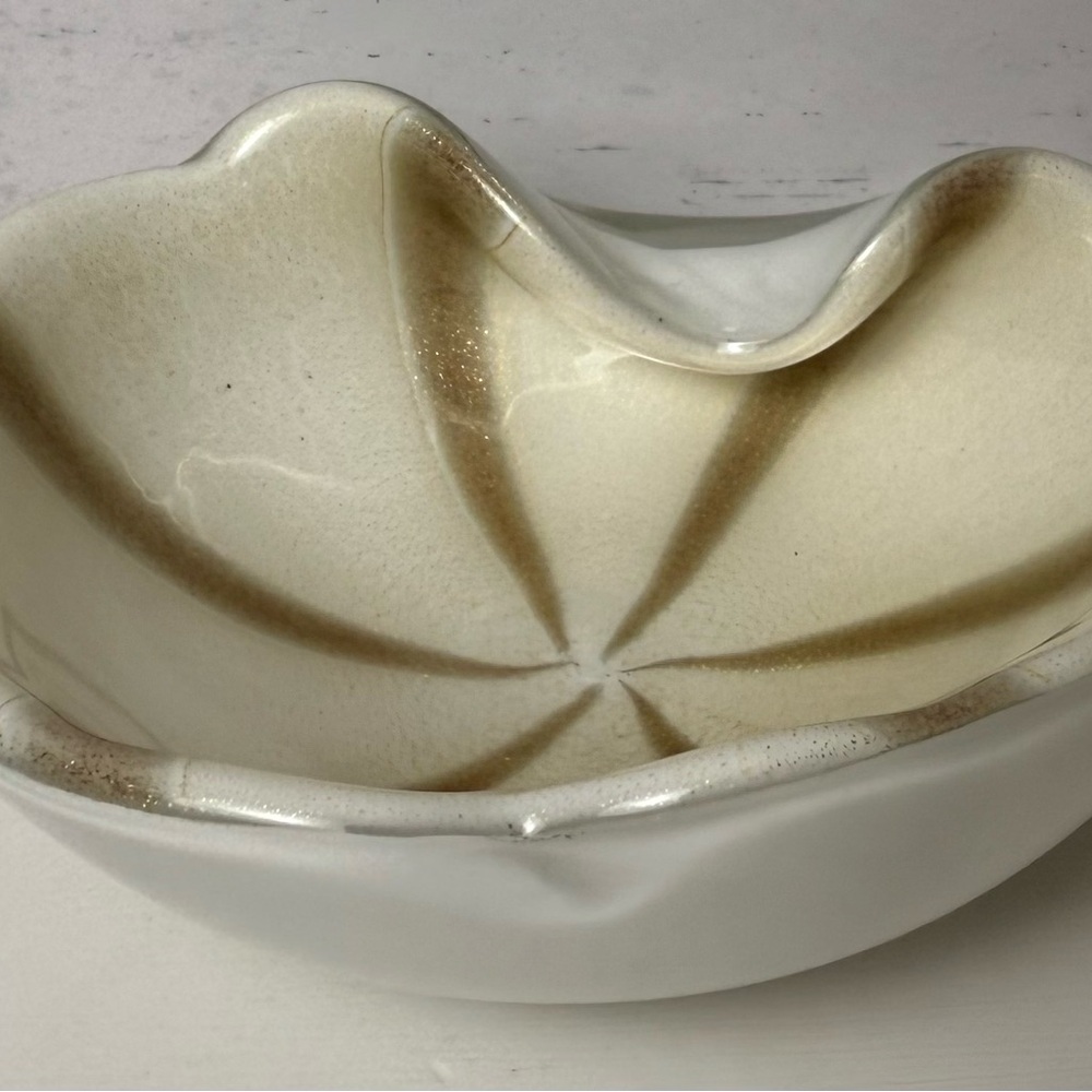 Vntg MURANO Barbini Aventurine Gold Circus Tent Hand Blown Glass Ashtray/ Bowl